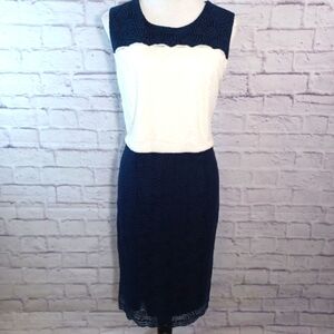 Karl Lagerfeld Paris Lace Overlay SleevelessNavy & White Sleeveless Lace Dress